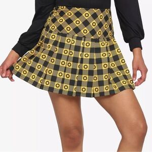 NWT Hot Topic Yellow & Black Flower Plaid Mini Skirt Size M 8/10